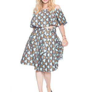 Eloquii geometric print skirt + top set
